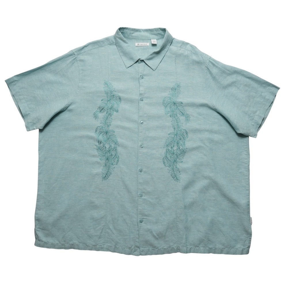 Cubavera Button Up Shirt Mens 4XLT Aqua Blue Linen Blend Embroidered Big Tall - Picture 2 of 15